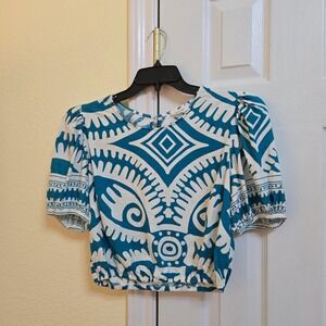 Haute Hippie Crop Top M Puff Sleeve Boho Y2K CottageCore Costal Vacay FreeSpirit